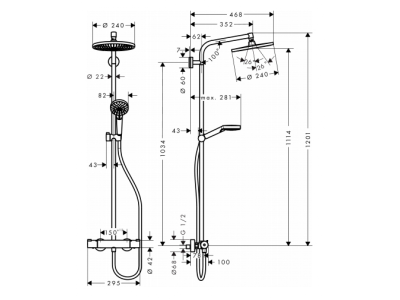 Купить Душевая система Hansgrohe Crometta S 240 1jet Showerpipe 27267000 с термостатом, хром