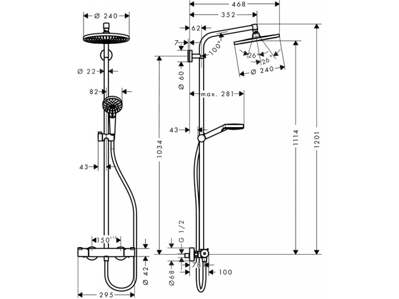 Купить Душевая система Hansgrohe Crometta S 240 1jet Showerpipe 27267000 с термостатом, хром