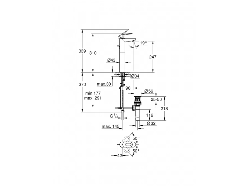 Купить Смеситель для раковины Grohe BauLoop 32856000, с донным клапаном, хром