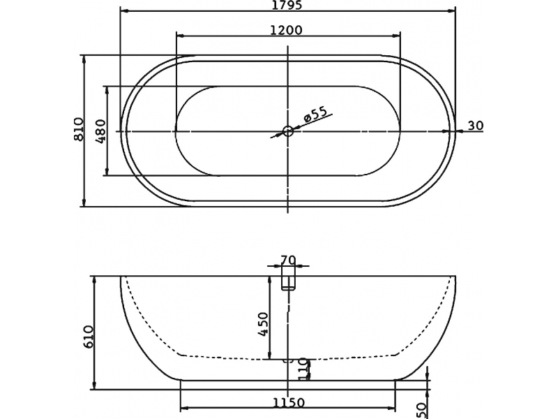 Купить Ванна акриловая BelBagno BB26, 179,5 х 81 см