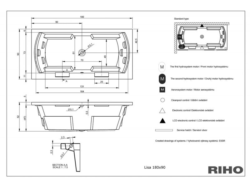 Купить Ванна гидромассажная Riho Thermae Line Lisa 180 x 90 см BZ15