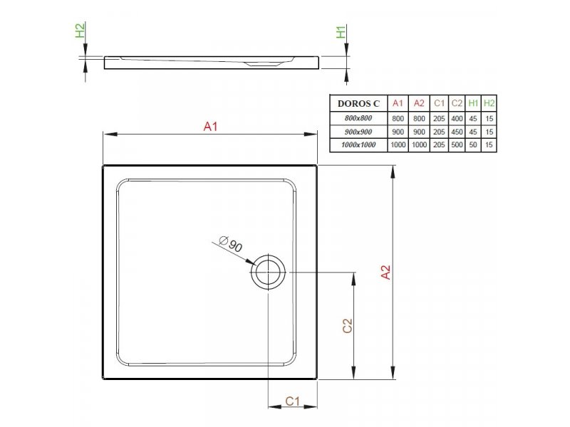 Купить Поддон для душа Radaway Doros Plus С800, 80 x 80 см, квадратный, SDRPC8080-01