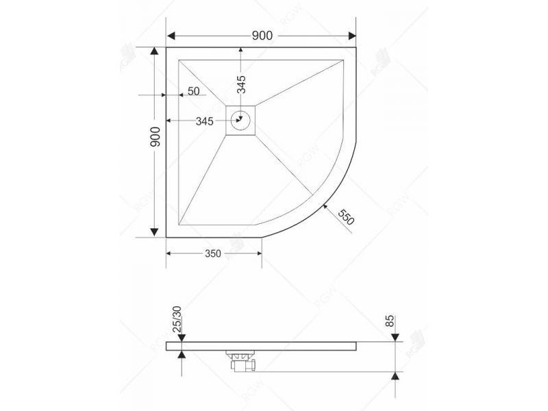 Купить Душевой поддон RGW ST/R-G четверть круга, 100 x 100 см, 16153100-02