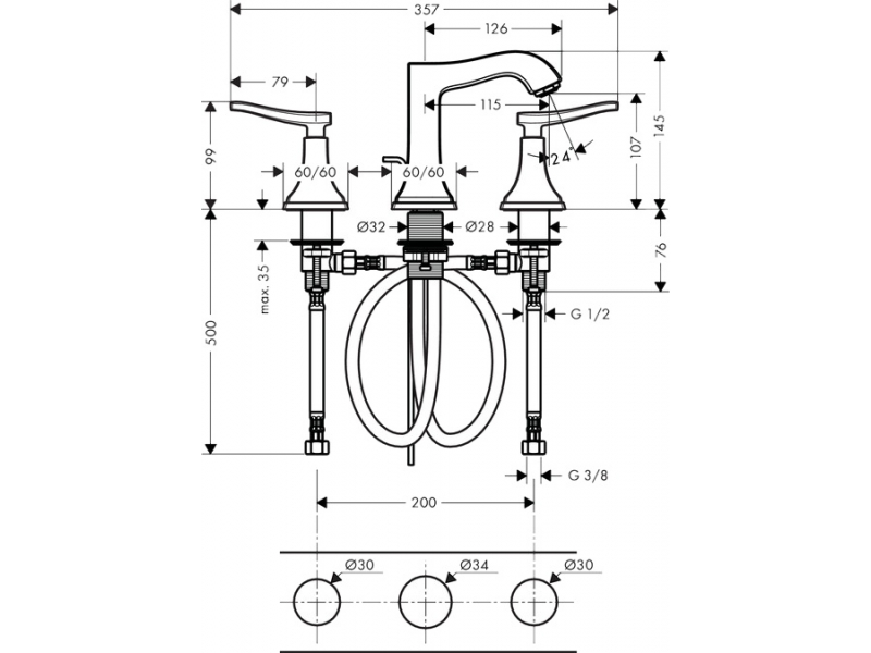 Купить Смеситель Hansgrohe Metropol Classic 31330090 для раковины, хром/золото