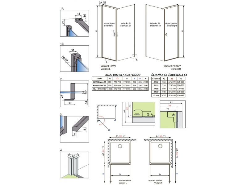 Купить Душевой уголок Radaway Nes Black KDJ I, 100 x 70 см, левая дверь, стекло прозрачное, профиль черный