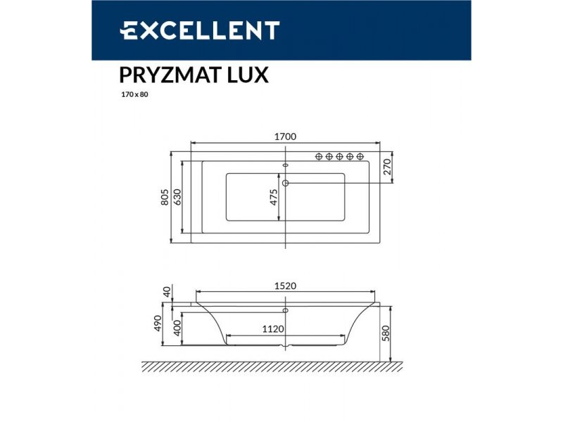 Купить Ванна гидромассажная Excellent Pryzmat LUX 170 x 80 см, SMART, хром, каркас в подарок