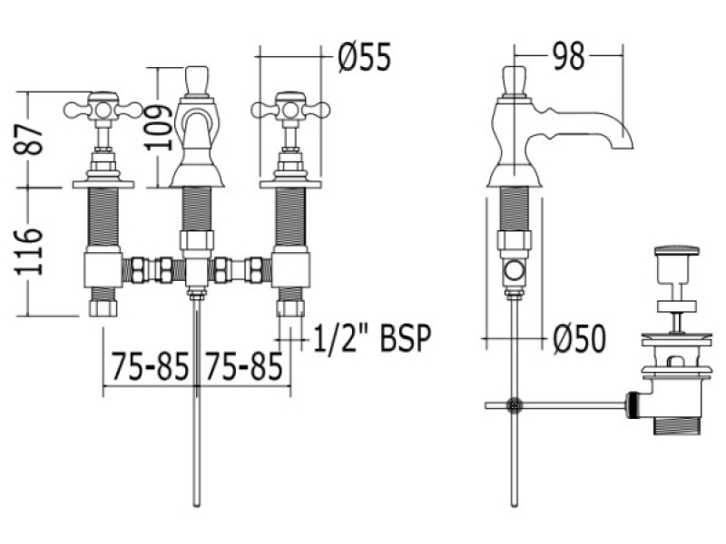 Купить Смеситель Devon&Devon Victorian IBV512OT для раковины, светлое золото