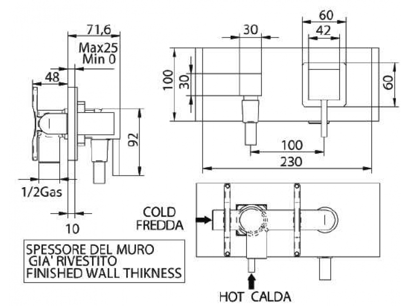 Купить Смеситель Bandini Ice Cube 754520PN00LW для душа, никель/ручка венге