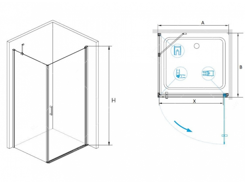 Купить Душевой уголок RGW LE-34, 06123468-11, 60 х 80 x 195 см, дверь распашная, стекло прозрачное, хром