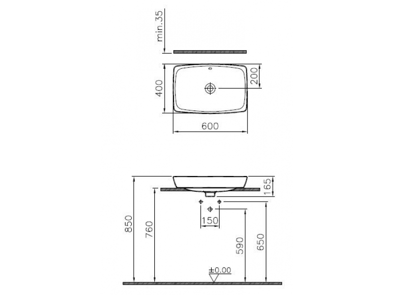 Купить Раковина Vitra Metropole 5668B003-0012 60x40 см, накладная, с переливом