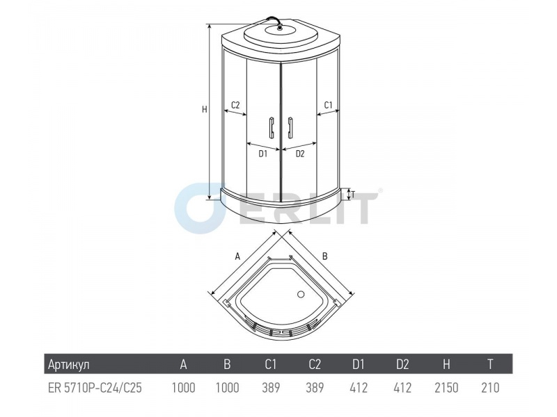 Купить Душевая кабина Erlit Eclipse ER5710P-C24, 100 x 100 см