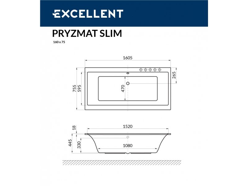 Купить Ванна акриловая Excellent Pryzmat Slim 160 х 75 см