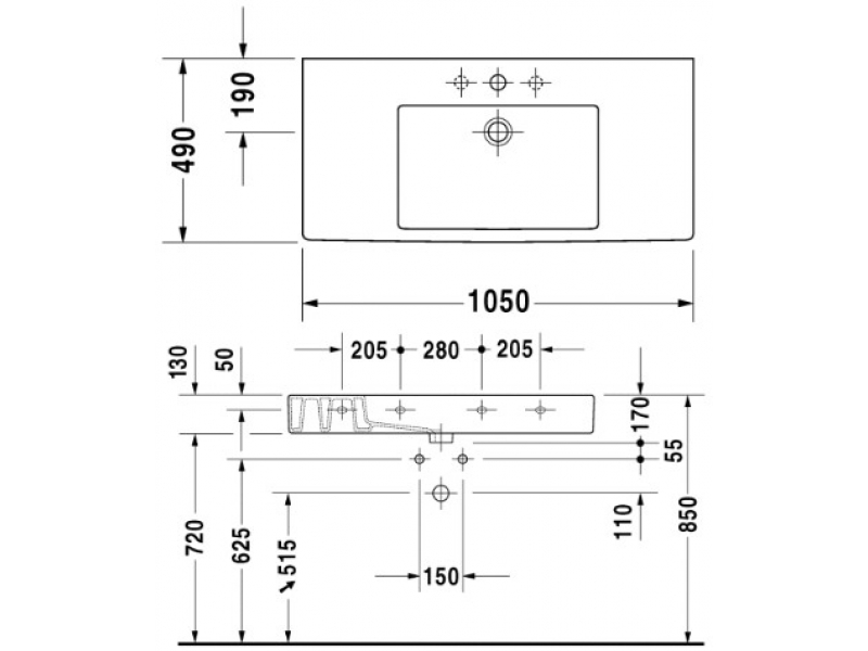 Купить Раковина Duravit Vero 0329100000, 105*49 см