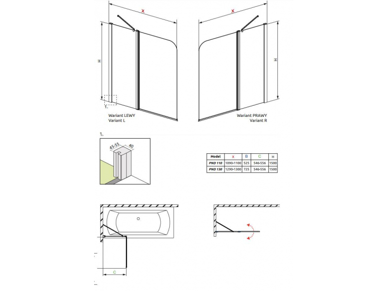 Купить Шторка на ванну Radaway EOS II PND 130206213-01R/L