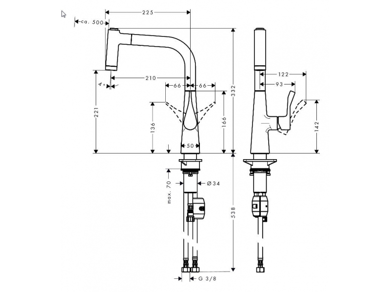 Купить Смеситель для кухни Hansgrohe Metris 14834000 с выдвижным изливом 220, хром