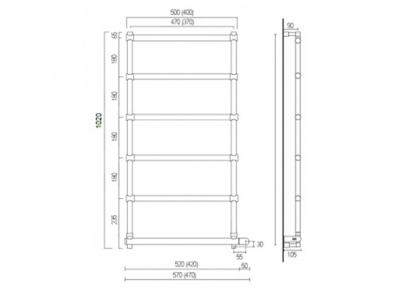 Купить Полотенцесушитель электрический Margaroli Sole 542-6 BOX, с полкой, высота 102 см, ширина 57 см, хром, 5424706CRPB