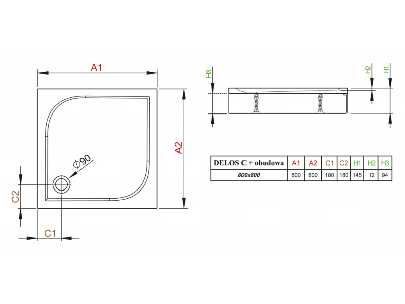 Купить Поддон для душа Radaway Delos C800, 80 x 80 см, квадратный, 4C88170-03