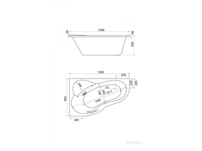 Купить Акриловая ванна Santek Ибица XL 160х100 WH11203