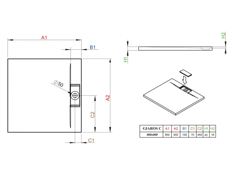 Купить Поддон для душа Radaway Giaros C90, 90 x 90 см, квадратный, MKGC9090-03