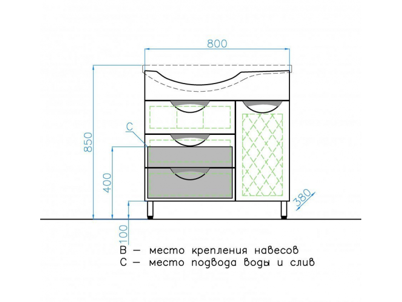 Купить Тумба под раковину Style Line Жасмин 82 ЛС-00000526, 82 см, напольная, белая, левая/правая (ЛС-00000527)