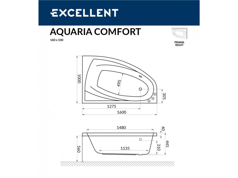 Купить Ванна акриловая Excellent Aquaria Comfort 160 х 100 см (WAEX.AQL16WH/WAEX.AQP16WH)