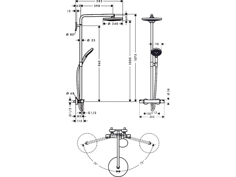 Купить Душевая система Hansgrohe Raindance Select Showerpipe S240 2 jet 27129400, белый/хром