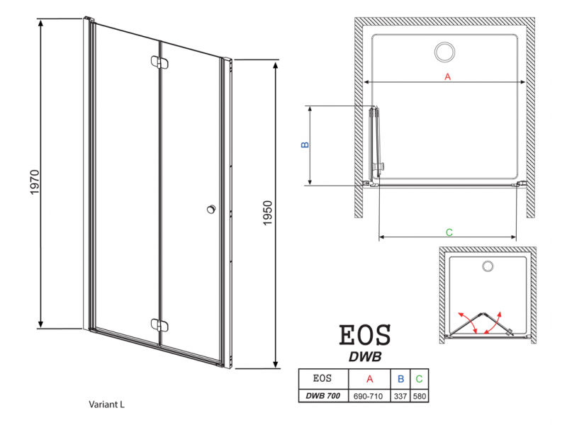 Купить Душевая дверь в нишу Radaway EOS DWB 70 прозрачное стекло L