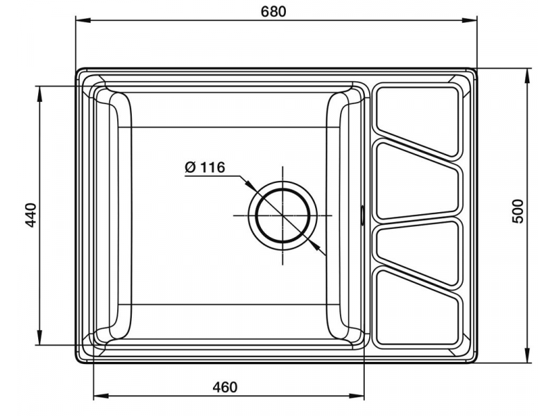 Купить Кухонная мойка GranFest Vertex GF-V-680 L, 68х50 см, топаз