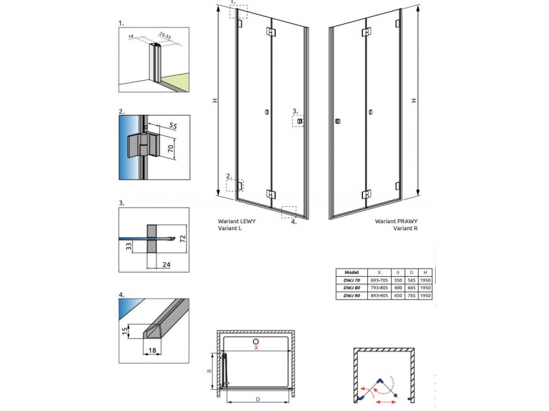 Купить Душевая дверь Radaway Carena DWB 34502-01-01N 90*195 мм