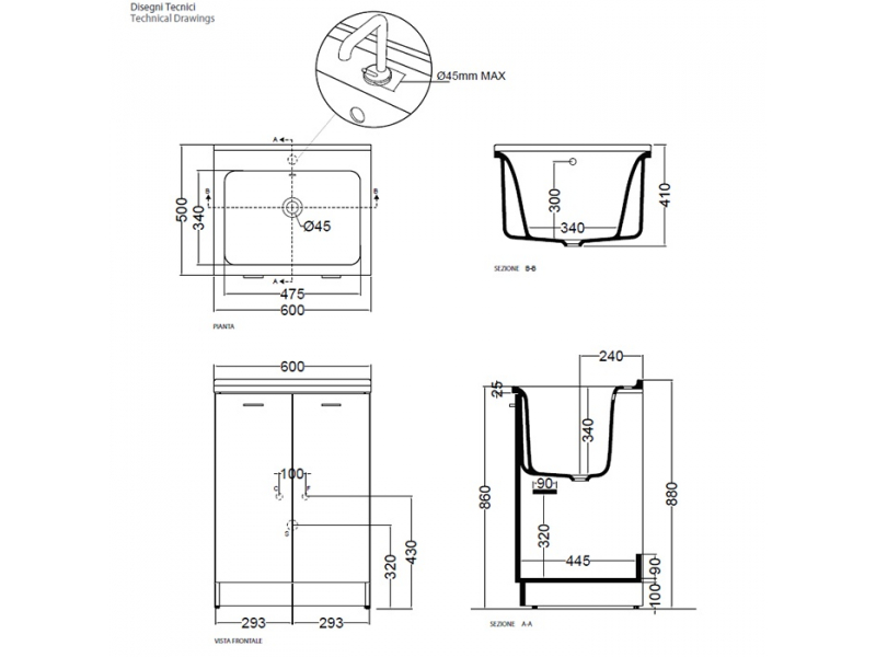 Купить Комплект для постирочной Kerasan Aquadom 9166k3*1, 60 x 50 см с 1 отверстием под смеситель, белый матовый