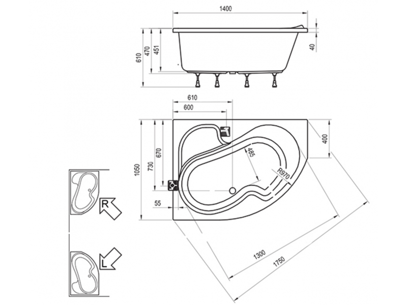 Купить Акриловая ванна Ravak Rosa I 140 см x 105 см, левая/правая, белая CI01000000/CV01000000