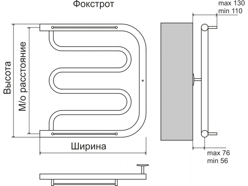 Купить Полотенцесушитель водяной Terminus Фокстрот 600x600, ширина 60 см, высота 63.2 см, боковое подключение