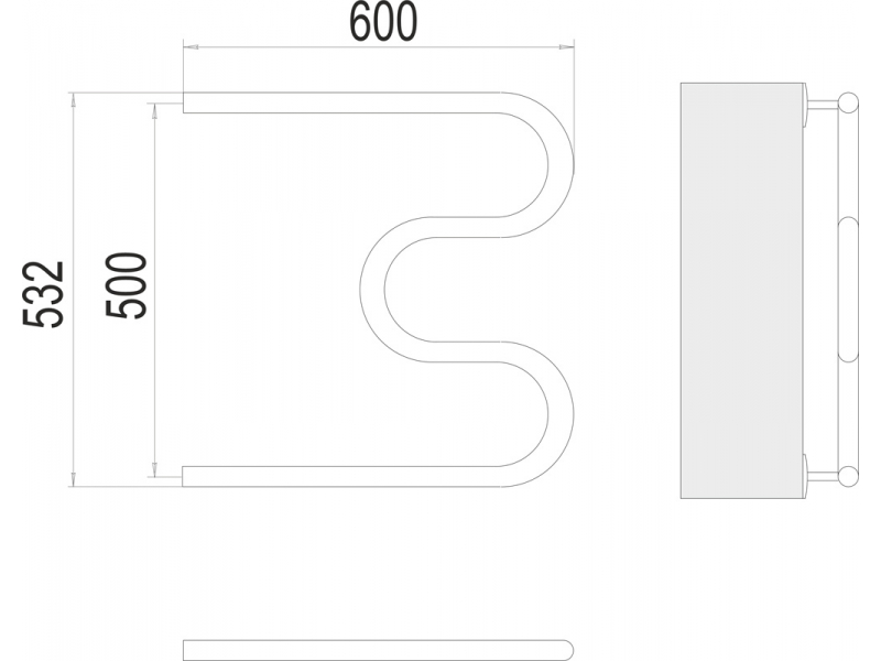 Купить Полотенцесушитель водяной Terminus М 500x600, ширина 60 см, высота 53.2 см, боковое подключение