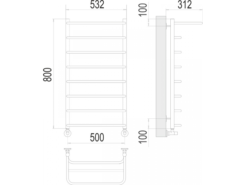 Купить Полотенцесушитель водяной Terminus Полка П8 500x796, ширина 53.2 см, высота 79.6 см