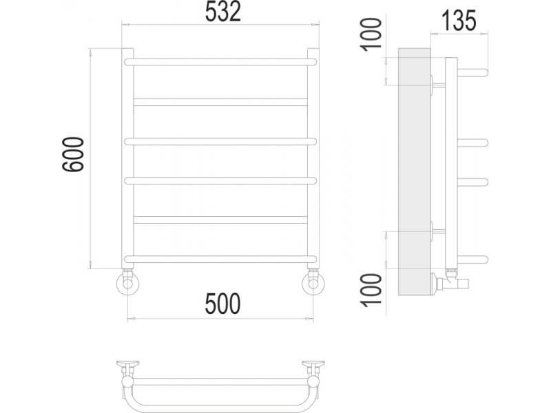 Купить Полотенцесушитель водяной Terminus Евромикс П6 450x596, ширина 48.2 см, высота 59.6 см