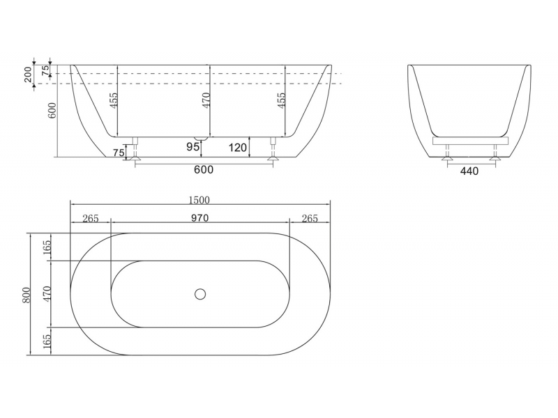 Купить Ванна акриловая BelBagno BB70-1500, 150 х 75 см