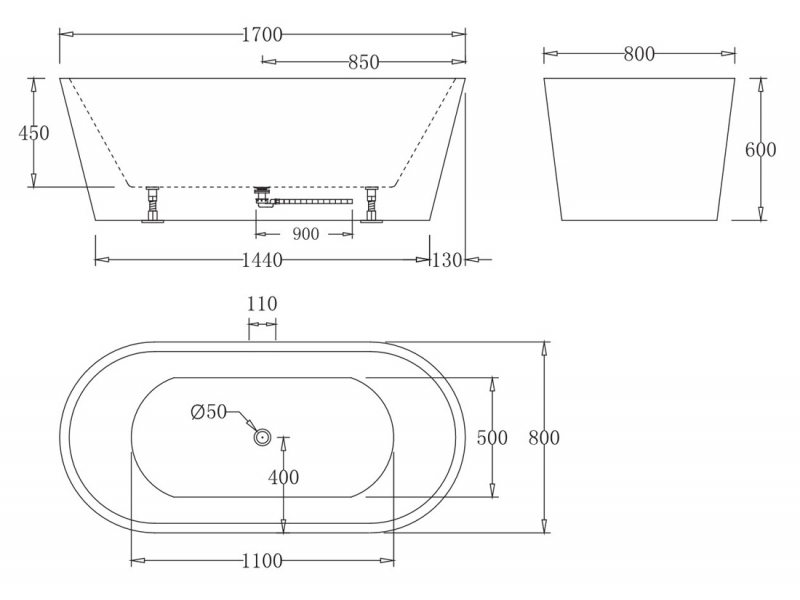 Купить Ванна акриловая BelBagno BB71-1700, 170 х 80 см