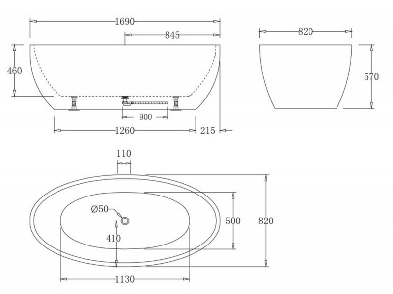 Купить Ванна акриловая BelBagno BB69-1700, 170 х 85 см