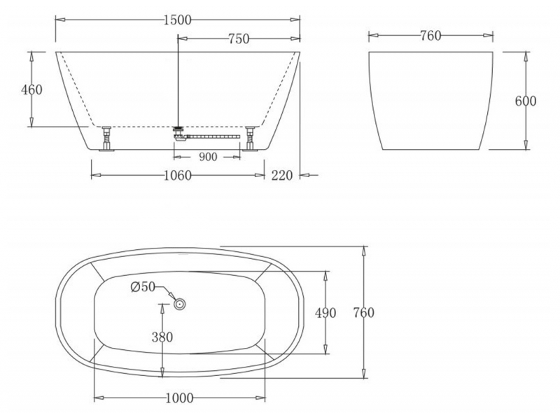 Купить Ванна акриловая BelBagno BB72-1500, 150 х 80 см