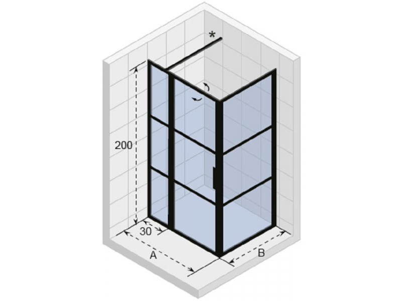 Купить Душевой уголок Riho Grid XL GB203, GB2130100, 130 х 100 х 200 см, стекло прозрачное, профиль черный с панелью 30 см