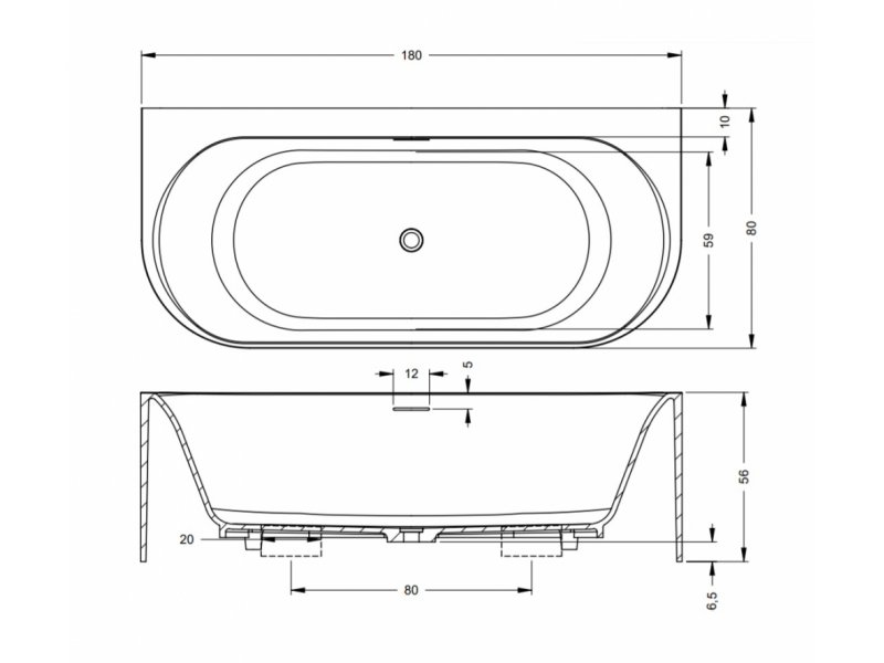 Купить Ванна Riho Essence back2wall 180 x 80 см, BS72005, пристенная, искусственный камень, белый матовый