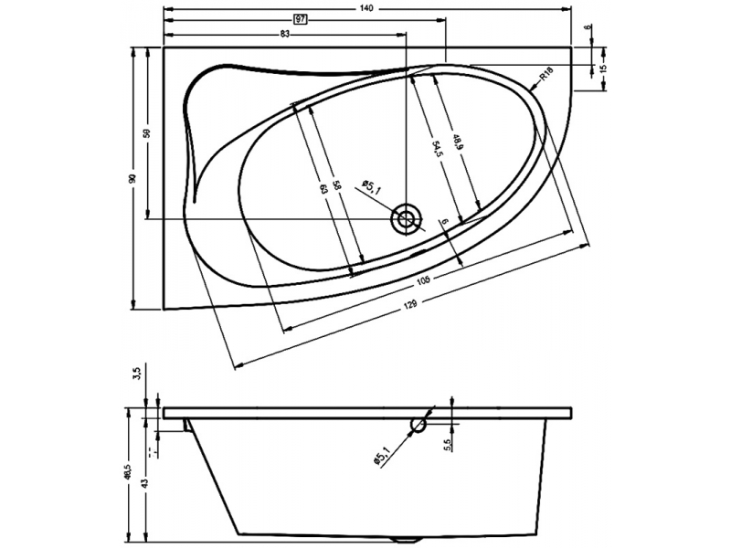 Купить Ванна акриловая Riho Lyra 140 x 90 см, правая/левая (BA6500500000000)