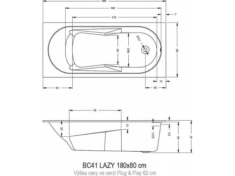 Купить Акриловая ванна Riho Lazy BC4100500000000 180 x 80 см