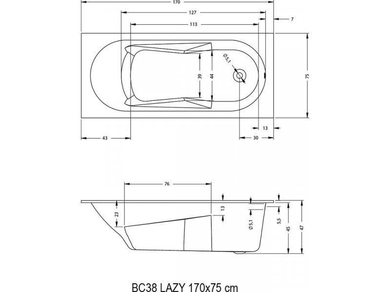 Купить Акриловая ванна Riho Lazy BC3800500000000 170 x 75 см