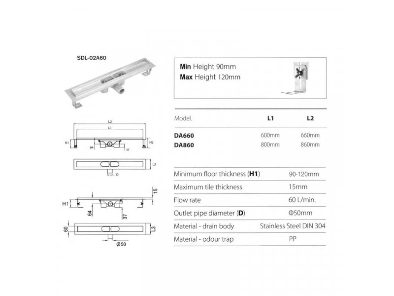 Купить Дренажный канал Gllon GL-SDL-02A60-DA860+FO800