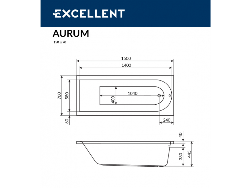 Купить Акриловая ванна Excellent Actima Aurum WAEX.AUR15WH, 150 х 70 см, каркас в комплекте