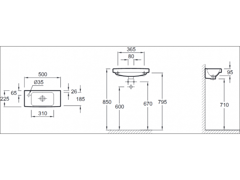 Купить Раковина Jacob Delafon Odeon Up E4701L-00, 50 х 22 см, левая