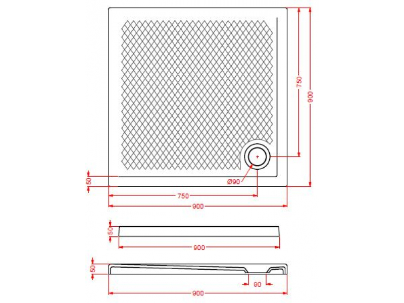 Купить Поддон ArtCeram Texture 90 х 90 х 5,5 см, PDQ008 17; 00, квадратный, цвет - черный матовый, из искусственного камня