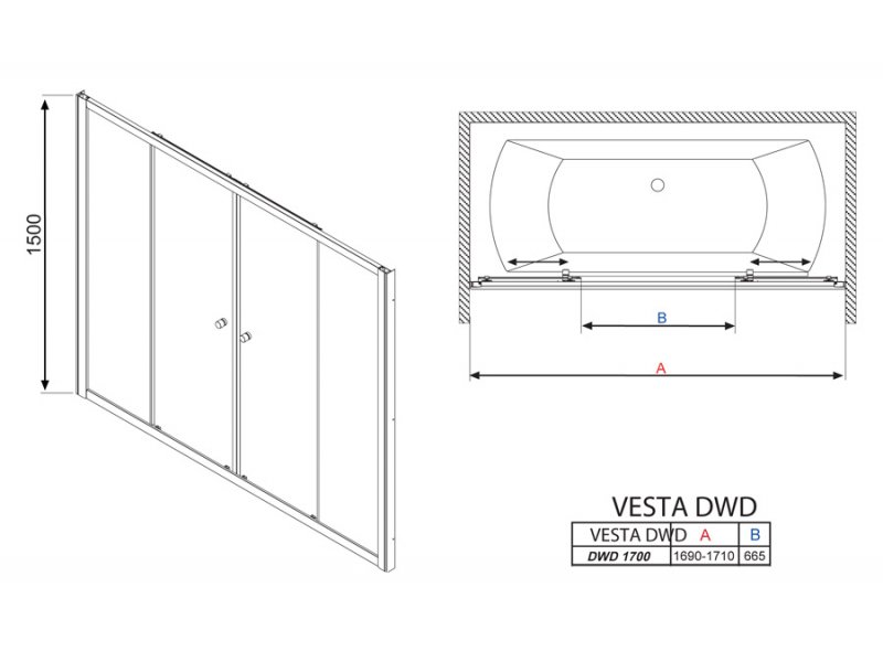 Купить Шторка на ванну Radaway Vesta DWD 170 прозрачное стекло (203170-01)