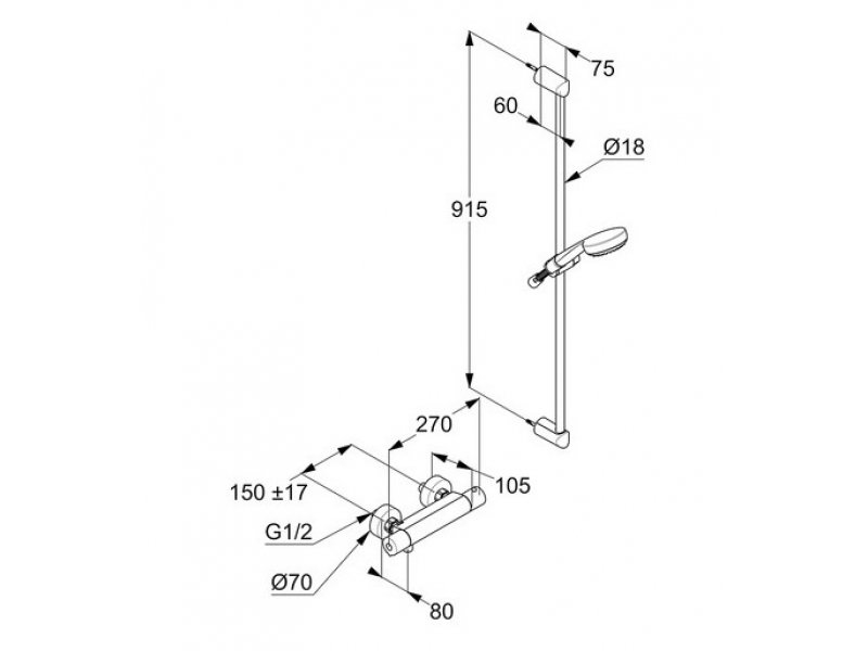 Купить Душевая система Kludi Logo 6857805-00 Shower Duo System с термостатом, штанга 90 см, хром